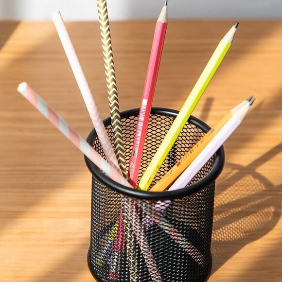 Black Pen Holder Cup for Desk, Black Wire Mesh Pencil Cup Holder for Desk Office - Picture 5 of 7